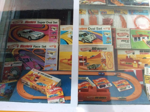 Hot Wheels sets in the window