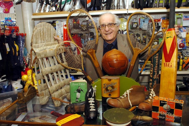 Jim with some of his collection of old sports equipment in 2011