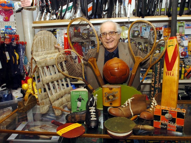 Jim with some of his collection of old sports equipment in 2011