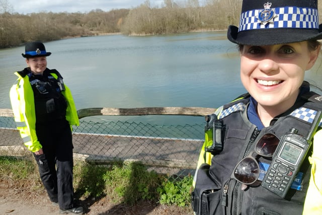 PCSOs Karen Denness and Kirsty Jackson out on patrol in Southwater Country Park