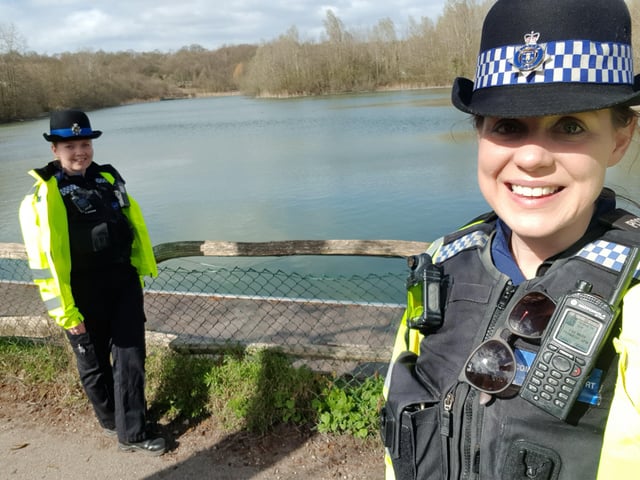PCSOs Karen Denness and Kirsty Jackson out on patrol in Southwater Country Park