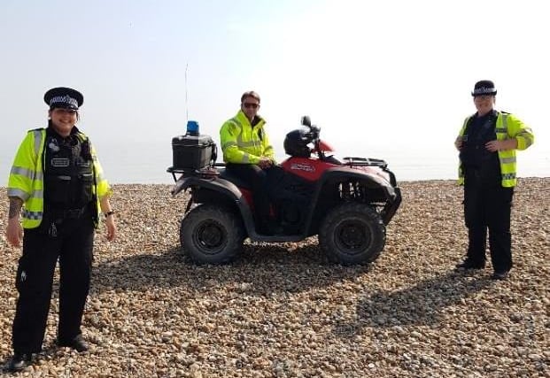 PCSO Leann Knowles - who is now a PC! - and a colleague in Worthing during beach patrol in Worthing with an Adur and Worthing council beach patrol they came across and stopped to have a chat.