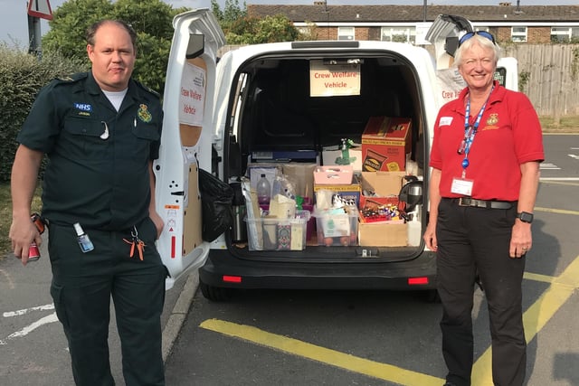 Christine Stacey, Branch Community First Responders (in red) and Jason Evans, Emergency Care Support Worker (and CFR), Tangmere
