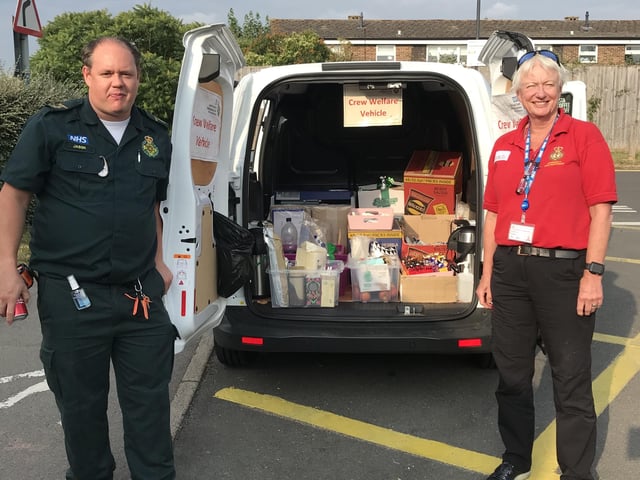 Christine Stacey, Branch Community First Responders (in red) and Jason Evans, Emergency Care Support Worker (and CFR), Tangmere