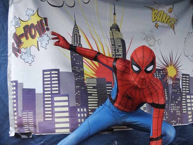 Spiderman makes an appearance during the fundraising event for Wicksteed Park in Rothwell on Saturday. Photo by Andrew Carpenter