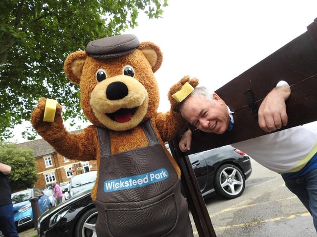 Making a splash Wicky Bear and in the stocks Pete Bell. Photo by Andrew Carpenter