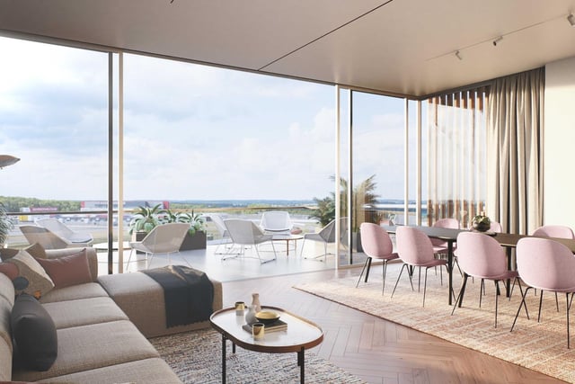 One of the living rooms with trackside views and plenty of space to entertain. Photo: Escapade Living