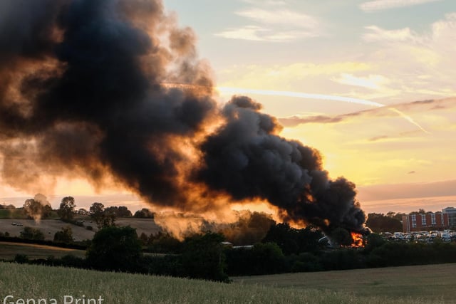 Plumes of black smoke blew across the countryside around Daventry. Photo: Genna Print