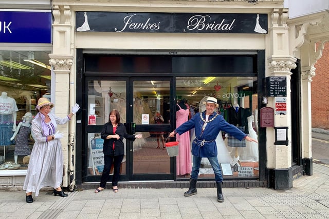 Worzel paying a visit to Jewkes Bridal in Rushden