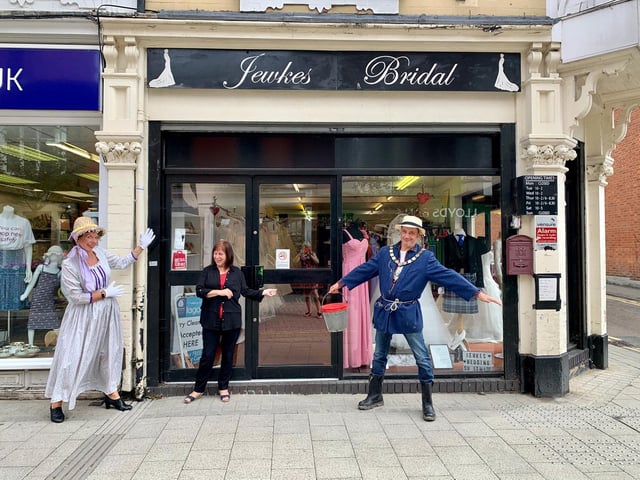 Worzel paying a visit to Jewkes Bridal in Rushden