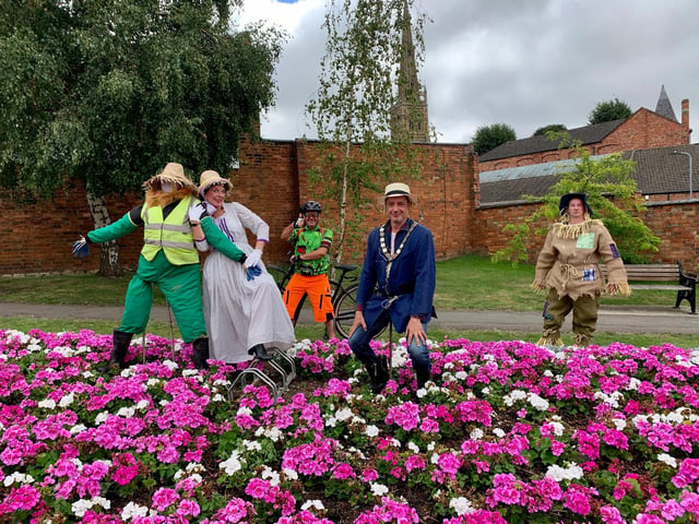 A cyclist gets in on the picture with Worzel and friends