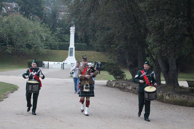 The piping band at the war memorial in Alexandra Park this morning (Saturday, August 15)