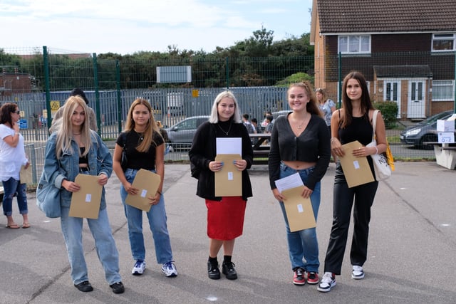 St Richard's students with their results SUS-200821-123503001