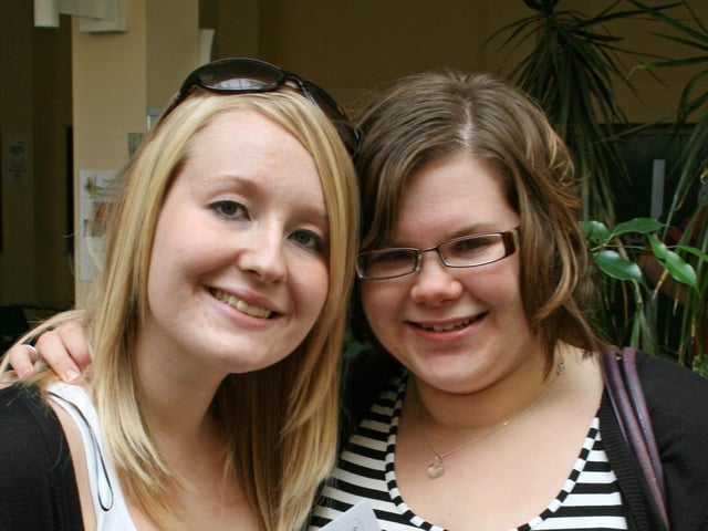Ruby Clark, from Hogsthorpe, and Natalie Hardy, from Skegness celebrating their A-Level results.
