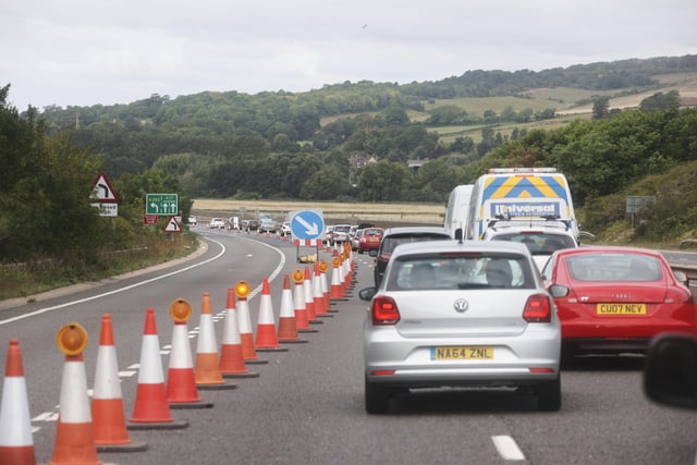 Unplanned repair works on the A27 westbound between Shoreham and Worthing are causing delays