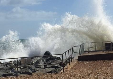 Sea spray near the Martello tower at Sovereign Harbour, by Carol Kircher. SUS-200209-104456001