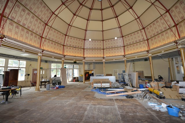 Photo showing the refurbishment work that's being carried out at the 140-year-old Winter Garden in Eastbourne. 7/9/20/ SUS-200709-142623001
