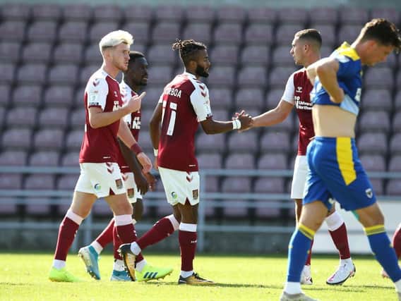 Ricky Korboa took just 32 minutes of his EFL debut to score his first Cobblers goal. Pictures: Pete Norton