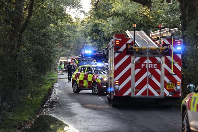Fire crews at the scene of the incident in West Ashling Road, Hambrook