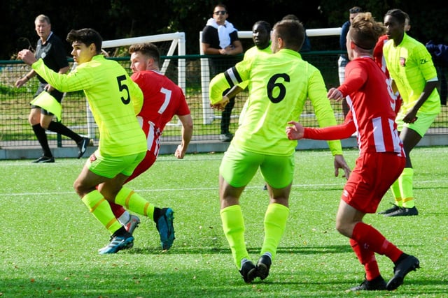Action and goal celebrations from Steyning's win over Hanworth Villa / Picture: Stephen Goodger