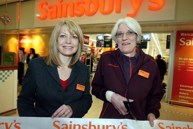 Sainsbury'; s (Grosvenor centre) re-opens after a 12 day refit. Long serving staff members help with the opening of the store....Names: l-r: Store manager Nicki Richardson and Valetta Maycock, who has worked at Sainsbury's for 40 years..