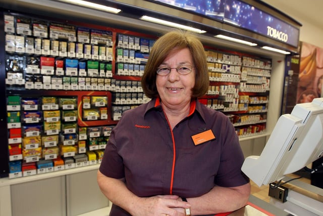 Grosvenor centre) re-opens after a 12 day refit. Long serving staff members help with the opening of the store....Names: Janice Cave, been staff for 38 years.