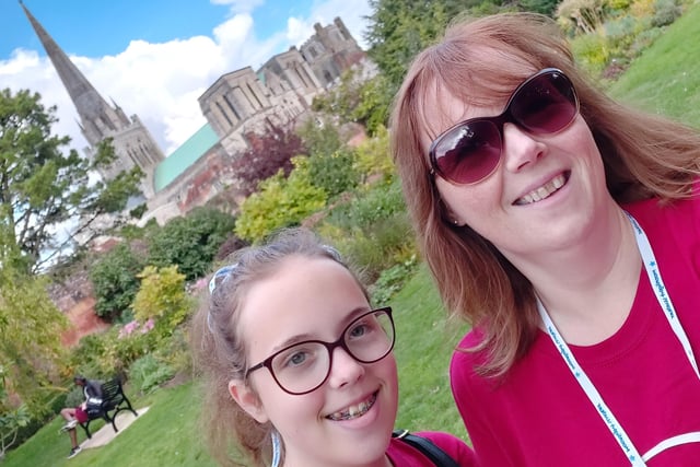 Aimie and her daughter at Chichester Cathedral