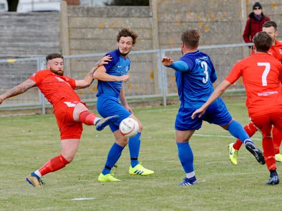 Action from Shoreham's 3-1 win over Seaford at Middle Road / Pictures: Stephen Goodger