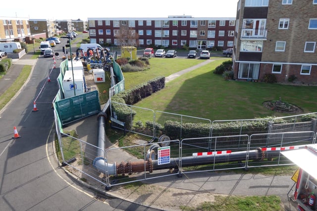 Temporary pipes have been installed along Littlehampton and Rustington seafront while works to inspect and clean a section of sewer in Sea Road are carried out