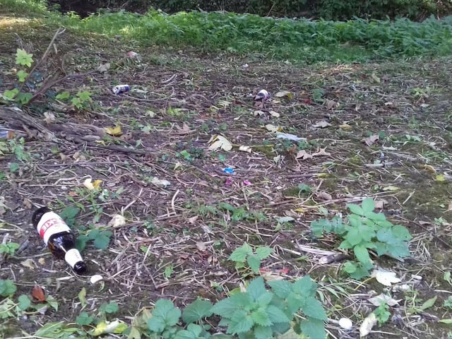 Bottles were among the rubbish left strewn around the Wellingborough beauty spot