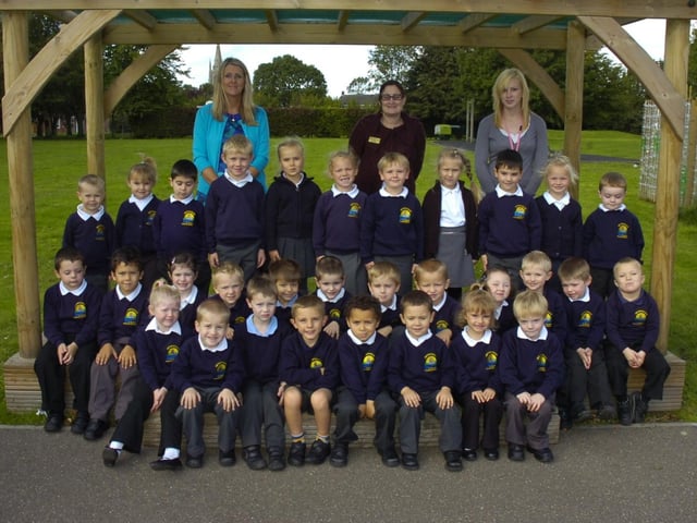 Pupils are pictured with (from left) teaching assistant Denise Fountain, teacher Abbi Gray, and teaching assistant Gemma Launchbury.