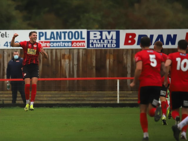 Summer signing Lorne Bickley celebrates after opening the scoring