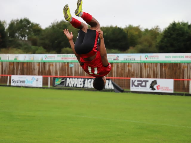 Decarrey Sheriff celebrates in style after scoring the second goal