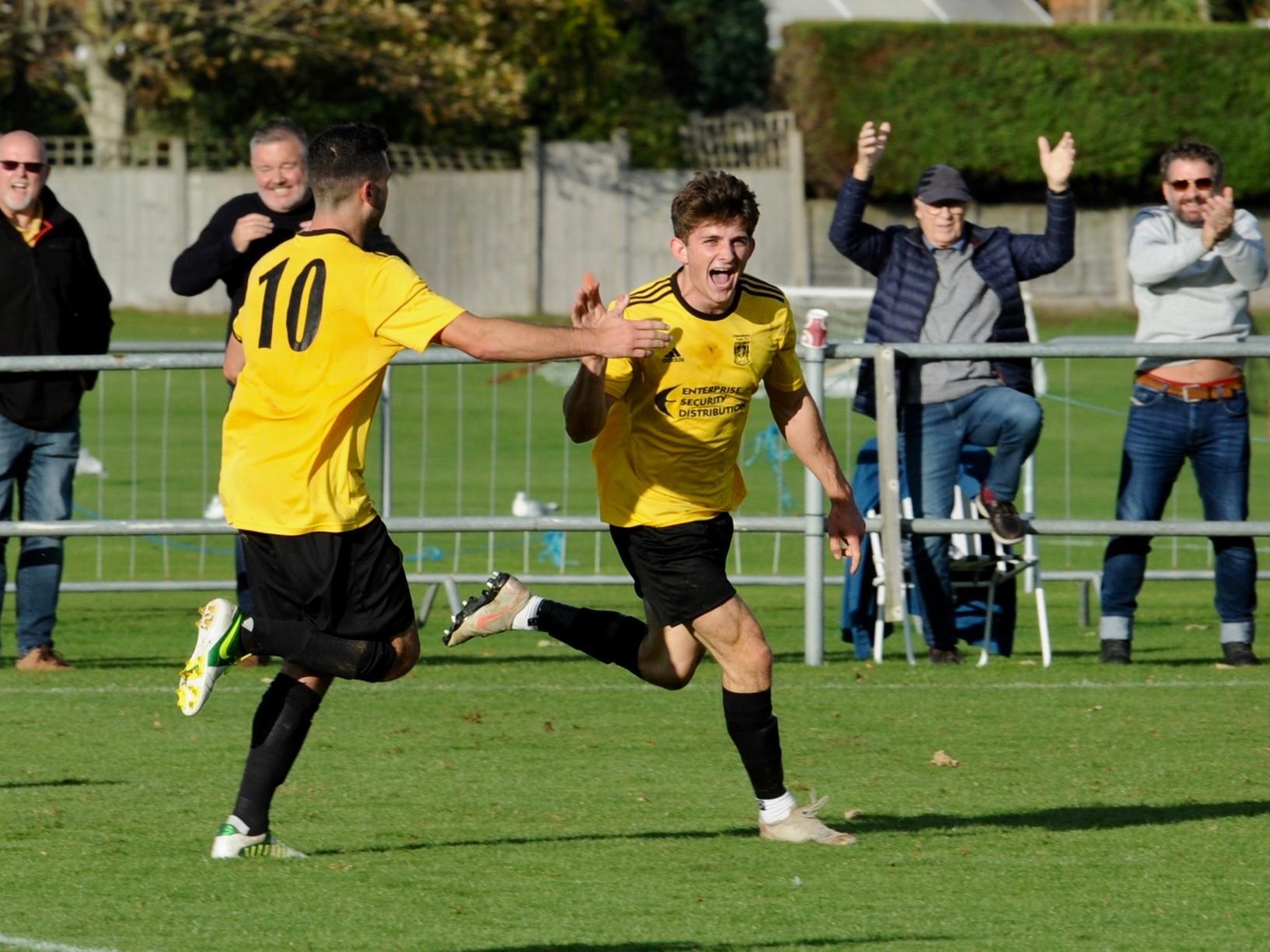 Lucas Pattenden celebrates his equaliser