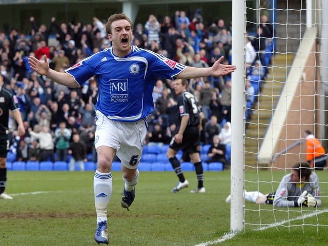 Charlie Lee celebrates his winning goal for Posh v Northampton in 2009. Photo: Joe Dent/theposh.com.
