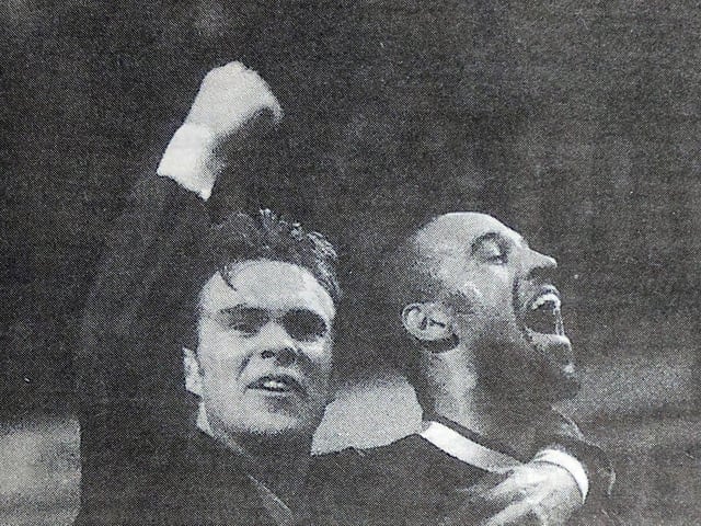 Posh went on to win promotion under Barry Fry in the 1999-2000 season after a late Jason Lee goal had secured a 1-0 win over Cobblers in January, 2000 just weeks after a record 0-5 home defeat at the hands of Rotherham on Boxing Day. Lee is pictured celebrating with Ritchie Hanlon.