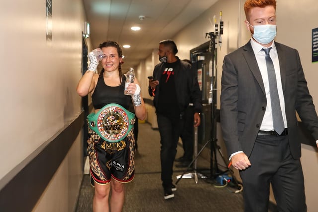 Chantelle Cameron heads back to her changing room
