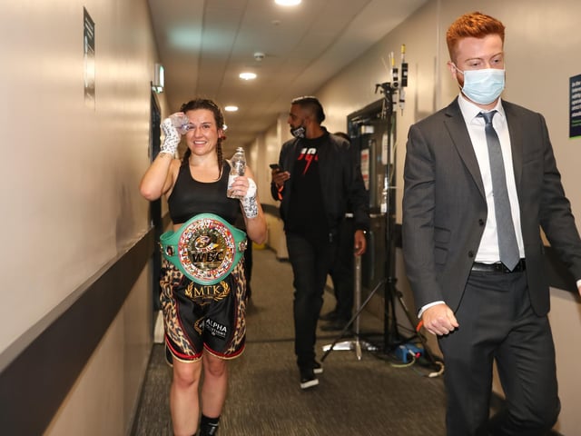Chantelle Cameron heads back to her changing room