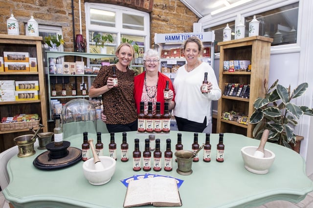 (L-R) Anna Jeyes-Hulme, Georgina Jeyes and Philippa Jeyes in the Hamm Tun Deli with the new 'Northamptonshire sauce'