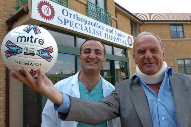 Tommy Robson had a  operation on his spine in 2007, but was soon back on his feet. He's pictured here with surgeon Ahmed Shair.