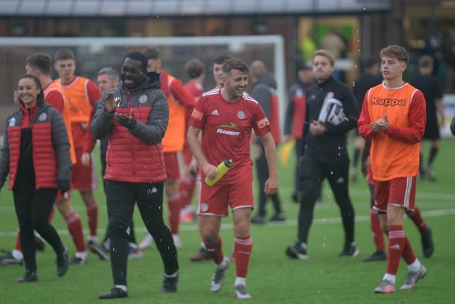 Action and celebrations as Worthing beat Bowers and Pitsea at Horsham / Picture: Marcus Hoare