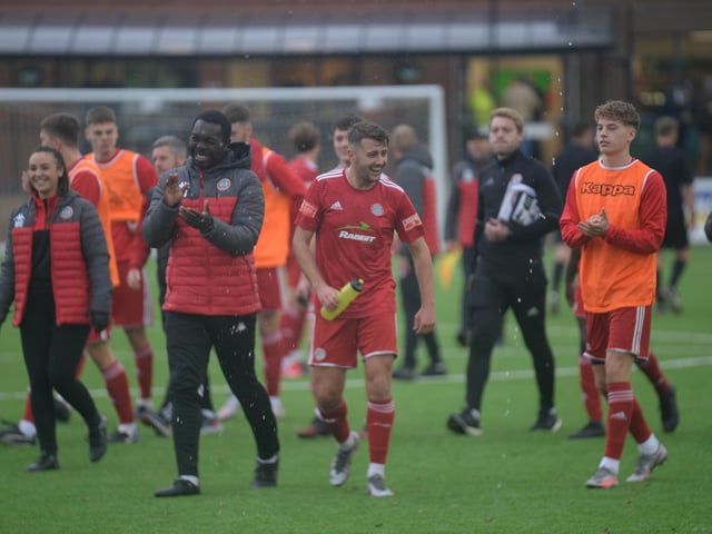 Action and celebrations as Worthing beat Bowers and Pitsea at Horsham / Picture: Marcus Hoare