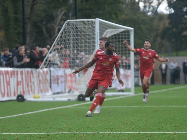 Action and celebrations as Worthing beat Bowers and Pitsea at Horsham / Picture: Marcus Hoare