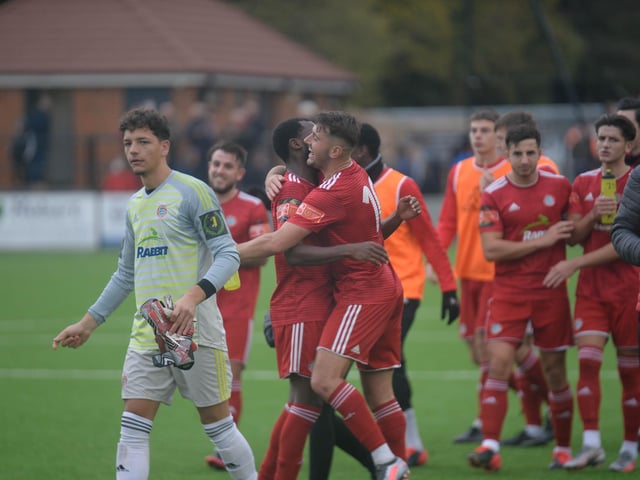 Action and celebrations as Worthing beat Bowers and Pitsea at Horsham / Picture: Marcus Hoare