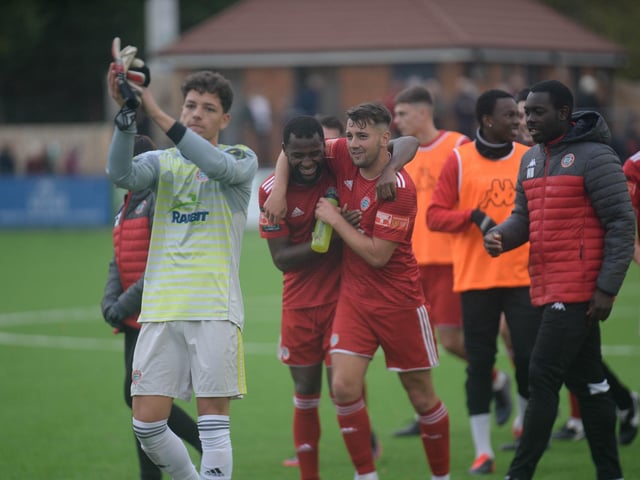 Action and celebrations as Worthing beat Bowers and Pitsea at Horsham / Picture: Marcus Hoare