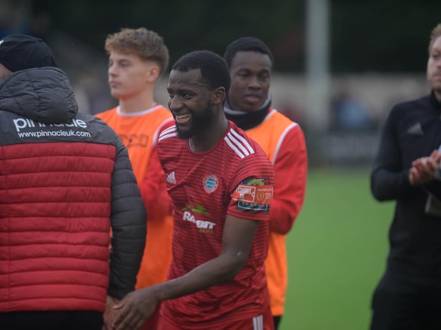 Action and celebrations as Worthing beat Bowers and Pitsea at Horsham / Picture: Marcus Hoare