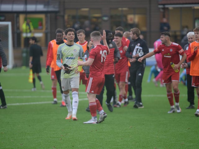 Action and celebrations as Worthing beat Bowers and Pitsea at Horsham / Picture: Marcus Hoare