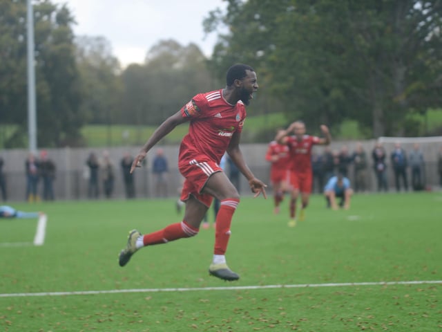 Action and celebrations as Worthing beat Bowers and Pitsea at Horsham / Picture: Marcus Hoare