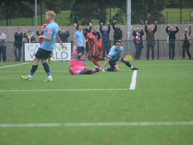Action and celebrations as Worthing beat Bowers and Pitsea at Horsham / Picture: Marcus Hoare