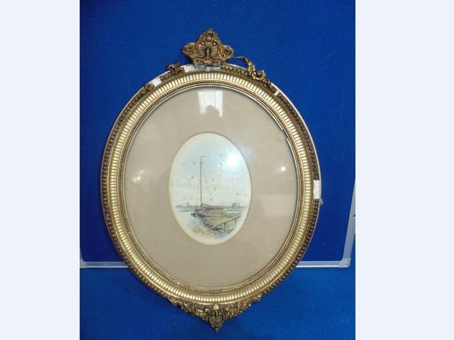 Water colour of Norfolk scene in oval frame by Stephen John Batchelder (British 1849-1932). Estimate £100-£200